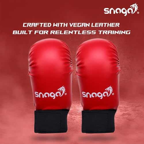 Image of Snaga Moulded Karate Gloves, Punching Bag Glove for Training, Foam Padding, Elastic Hook & Loop Wrap Around Strap, Gloves for Better Protection, Performace and Comfort. (Red, M) (10-13 Years Old)