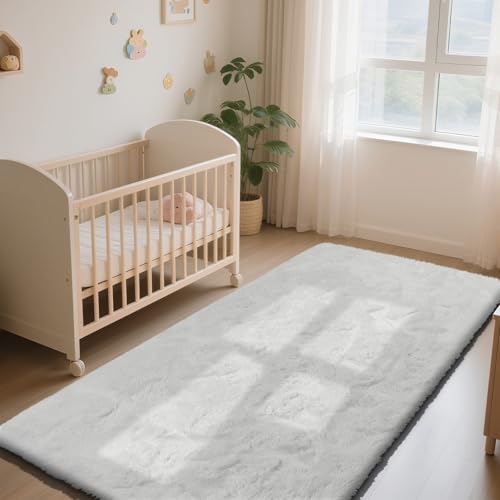 Soft Runner Rugs for Bedroom, White 3x7 Area Rugs Fluffy Rug Shaggy Area Rug Carpet, Bedside Rug for Living Room Bedroom Kids Room Home Decor