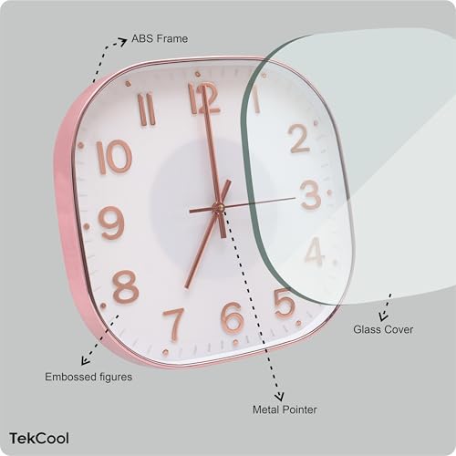 Image of TEKCOOL Plastic Analogue Wall Clock 12 inch Silent Quartz Decorative Wall Clock Non-Ticking Classic Clock Battery Operated Round Easy to Read for Room /Home /Kitchen /Bedrom /Office /School.Rose White.'