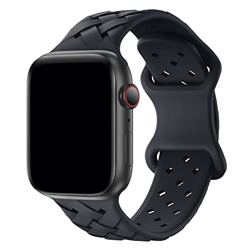 Image of Silicone Braided Weave Bands Compatible with Apple Watch 38mm 40mm 41mm 42mm 44mm 46mm 45mm 49mm, Replacement Sport Breathable Strap for iWatch Series 11 /10 /9 /8 /7 /6 /5 /4 /3 /2 /1 Ultra SE Women Men, Midnight