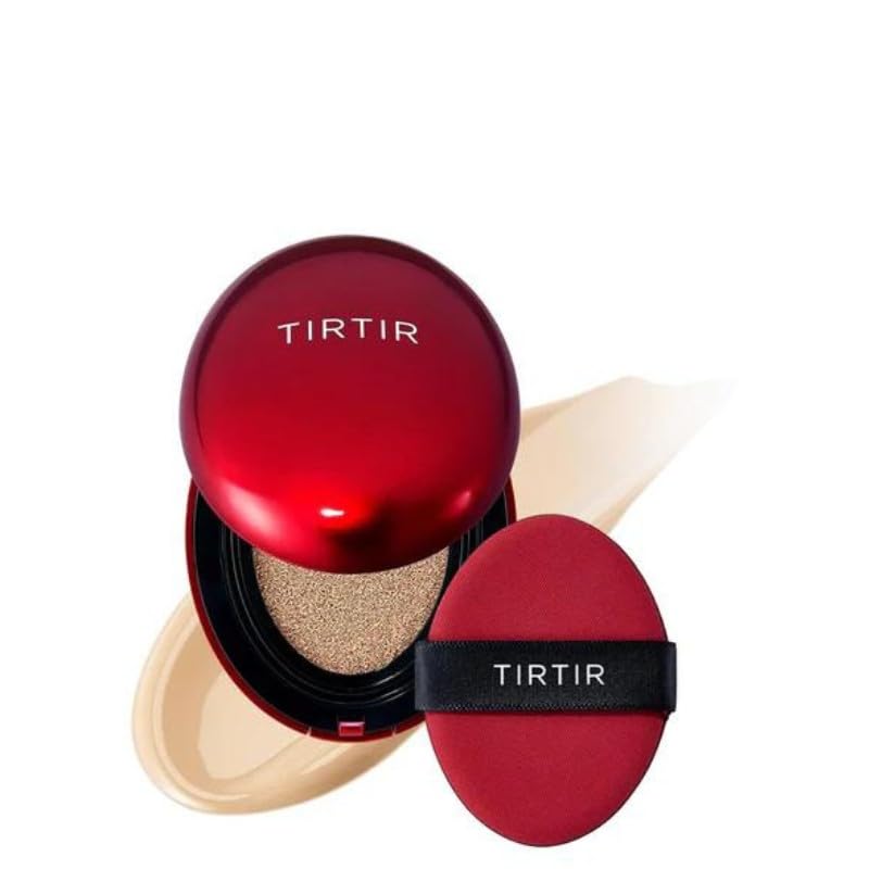 TIRTIR Mask Fit Red Cushion Foundation, Full Coverage, Weightless, Skin Fit, Satin Glow Finish, Korean Makeup BB Foundation, Beauty, Tattoo Cover Up, Buildable (#21W Natural Ivory, 0.63 fl oz)