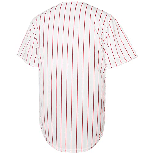 Camiseta de béisbol blanca a rayas rojas, abotonada, manga corta, para deportes y uso casual miniatura 4