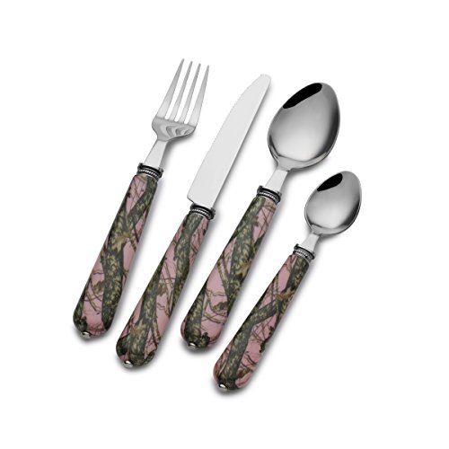 Mossy Oak 16-Piece Break-Up Infinity Stainless Steel Flatware Set, Pink, Service for 4