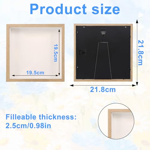 3D Bilderrahmen zum Befüllen 22 x 22cm, tiefer 3cm Holz Objektrahmen für Wand & Desktop, 3D Objektrahmen für Hochzeitsstrauß, DIY Kunstwerke & Bilderrahmen für Dekoration（Holzfarbe）