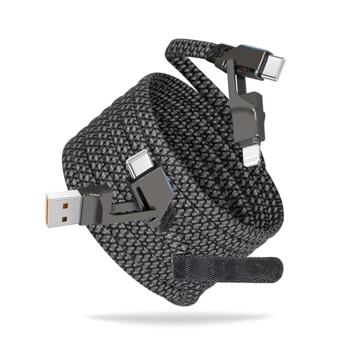 4 in 1 Charging Cable, Braided USB A & USB C Multi Port, 65W Lightning Fast 4 Charging Cable, Durable 4 in 1 USB Charging Cable for Efficient Power Delivery, Universal Compatibility