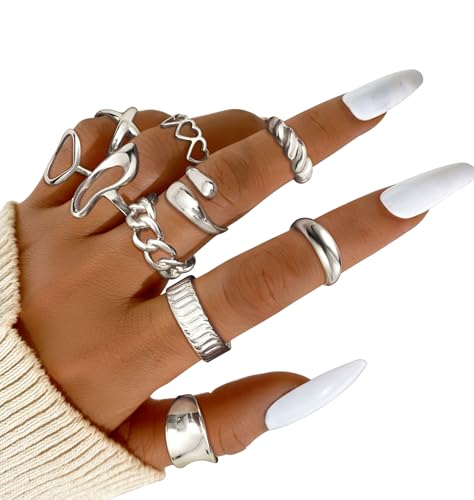 Florideco 10 PCS Chunky Gold Rings for Women Non Tarnish 18K Gold Plated Stackable Rings Adjustable Open Statement Ring Set2