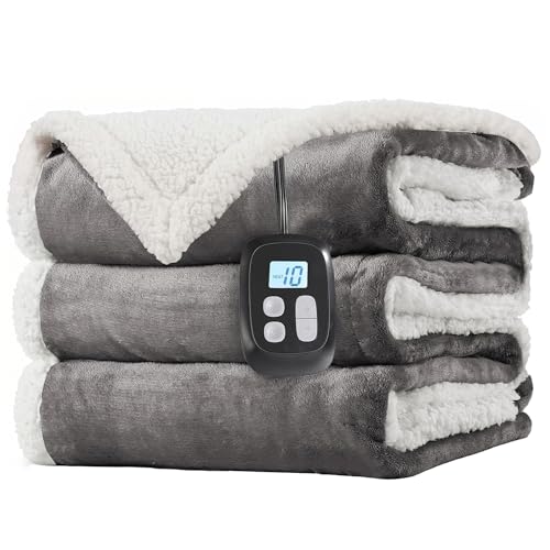 LaffyLo Electric Heated Blanket Full Size 72'x 84', Flannel & Sherpa for Bed, Sofa and Couch, ETL...