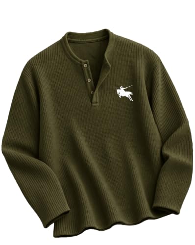 AUSK Store AUSK Men's Waffle Texture Henley T-Shirt Green - Image 2