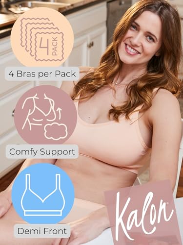 Image of Kalon Women's 4 Pack Demi Padded Bralette Wireless Comfortable Bra