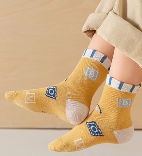kiobrvhe Children Cotton Crew Socks for Girl Kids 10-Pairs Pack Cute Cartoon Plaid Animal Comfortable Warm Socks (Style E,9-12T,US,Age,9 Years,12 Years)2