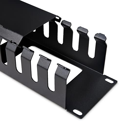 Image of StarTech.com Horizontal 2U Server Rack Cable Management Finger Duct w / Cover - 19 inch Network Rack Wire Duct Raceway Panel - Slotted Wire Duct (CMDUCT2U),Black