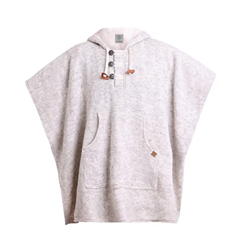 virblatt - Poncho Damen Winter | Wolle & Polarfleece | Nepal Jacke Jerga Hoodie Poncho Wolle Damen Alpaca Kapuze - Arriba Wolle weiss Cover