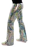 Revolver Fashion Funstigators Festival Clothing: Men's Flared Holographic Pants - USA Made (M, Dazzle Green)