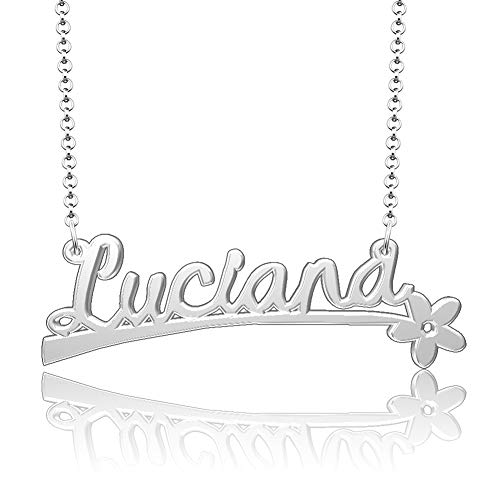 925 Sterling Silver Personalized Name Plate Customize Flower Pendant Luciana Name Necklace