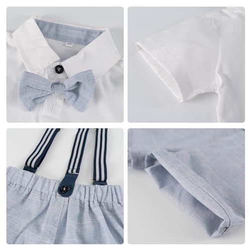 Image of Volunboy Baby Boy Formal Short Set Toddler Summer Gentleman Outfit Kid Short Sleeve Bowtie Shirt Suspender Shorts Suit