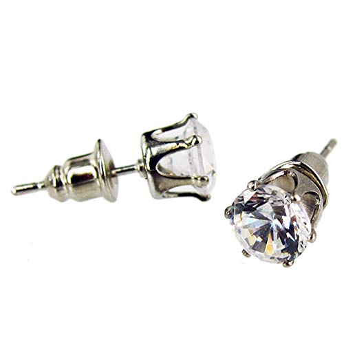 OUTLETISSIMO® Pendientes de hombre plata cristiano Ronaldo acero inoxidable diamante CZ redondo 6 mm UN24 Cover