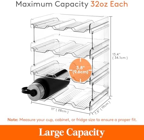 Lifewit Stackable Water Bottle Organizer for Cabinet, Freezer, Pantry - Plastic Cup Holder, Wine Racks for Kitchen Tabletop Storage, Cupboard, Office - Pack of 4, Each Rack Holds 3 Containers - 4