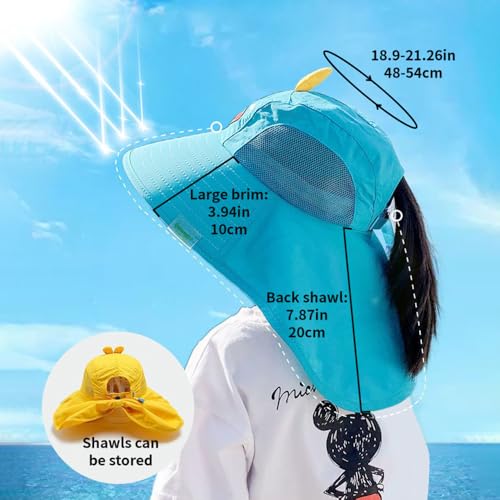 Kids Sun Hat UPF 50+ Girl Boy Cartoon Wide Brim Beach Fishing Hats with Mesh and Adjustable Chin Strap2