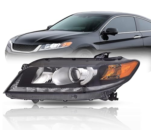Replacement For Honda 2013 2014 2015 Accord Coupe EX-L V6 3.5 L Halogen Headlight Assembly with LED DRL Included Bulbs Left/Driver Side HO2502153 /33150-T3L-A01