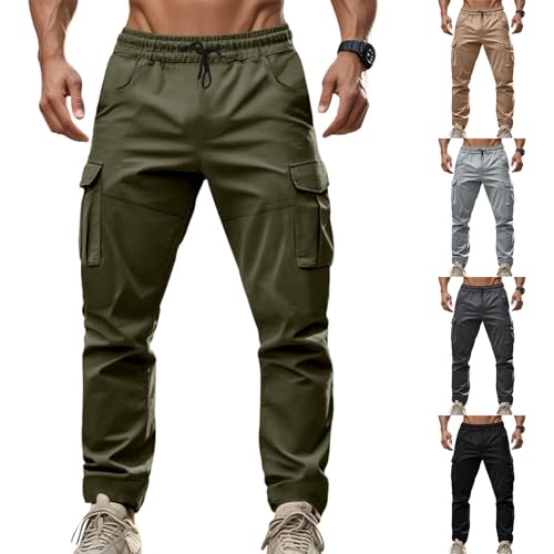 evzosrz Tactical Cargo Pants Mens Casual Drawstring Stretch Joggers Relaxed Fit Elastic Waist Work Pants with Multi Pockets4