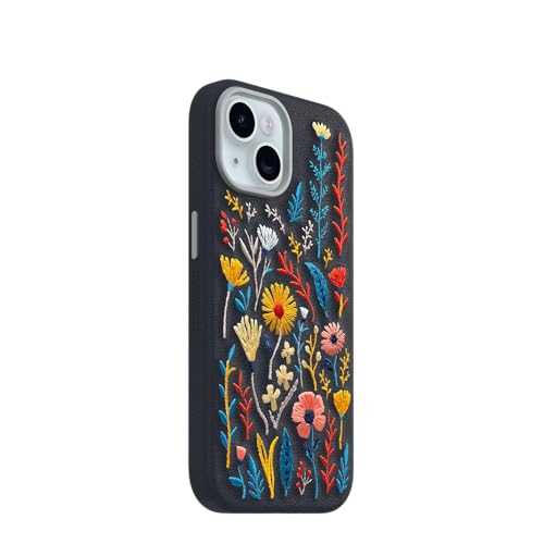 Image of OtterBox iPhone 15 Symmetry Series Cactus Leather Embroidery for MagSafe - Enchanted Garden Blue