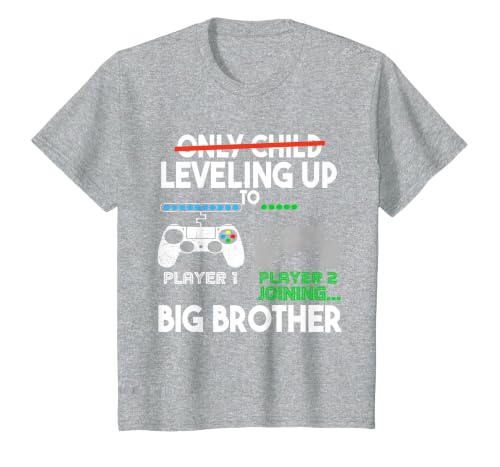 2024 Pregnancy Promoted Big Bro Leveling Up to Big Brother T-Shirt, Youth, Heather Grey, Small