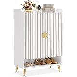 LITTLE TREE Schuhschrank mit Türen und verstellbaren Regalen, 7-stöckig, modern, freistehend, Aufbewahrungs-Organizer für Eingangsbereich, Wohnzimmer, Schlafzimmer, Wohnungen Weiß