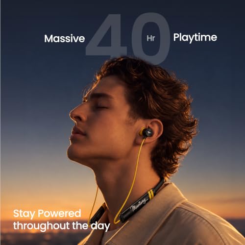 GOBOULT Mustang TuneX Bluetooth Earphone with 40H Playtime, Dual Pairing Neckband, Zen™ ENC Mic, Type-C Fast Charging, 10mm Bass Driver, Bluetooth v6.0, IPX5 Silicone (Yellow) - Image 5