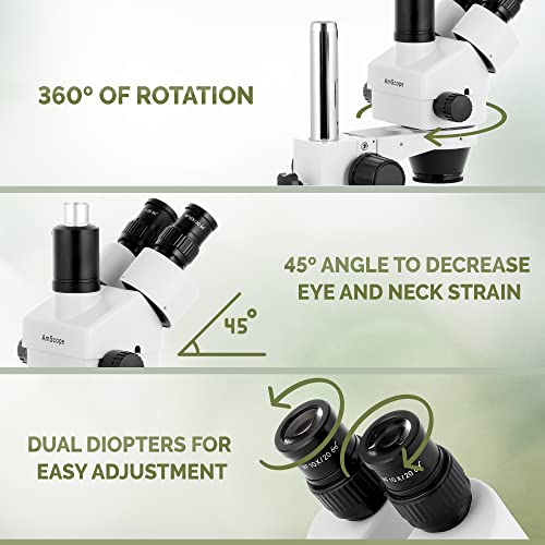 Amscope Sm-1Tszz-144S-10M Digital Professional Trinocular Stereo Zoom Microscope, Wh10X And Wh20X Eyepieces, 3.5X-180X Magnification, 0.7X-4.5X Zoom Objective, 144-Bulb Led Ring Light, Pillar Stand, 110V-240V, Includes 0.5X And 2.0X Barlow Lenses And 10Mp Camera With Reduction Lens And Software #TOP5