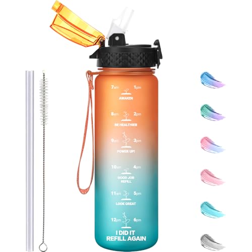 GOPPUS 500ml/17oz Kinder Trinkflasche mit Strohhalm Zeitmarkierungen Tritan Wasserflasche Kohlensäure Geeignet BPA-frei Auslaufsicher Sportflasche für Sport,Fahrrad,Uni,Outdoor Leicht, Nachhaltig