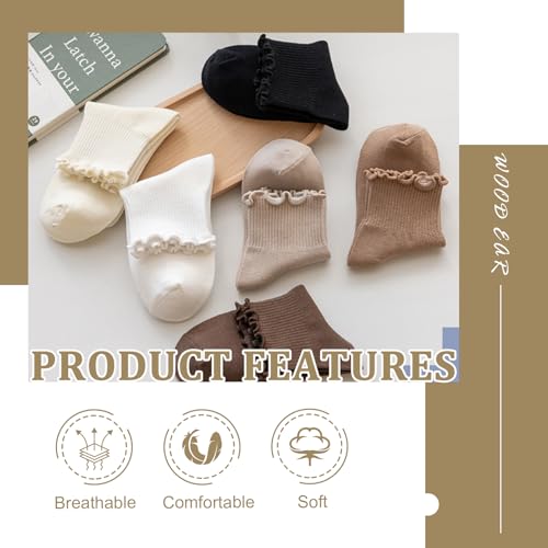 6 Pairs Women Ruffle Striped Socks for Women,Cute Vintage Frilly Ankle Socks2