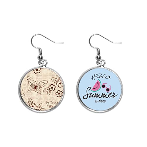 Pendientes de sandía y flores con mariposa marrón estilo simple vintage