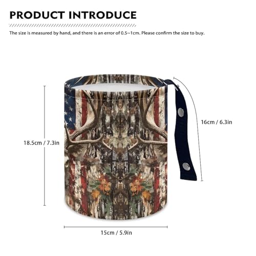 Image of Pensura American Flag Deer Car Garbage Bin Quality Fabric Mini Car Trash Bin Interior Bottom Waterproof Camping Trash Can for Automotive Cars SUVs and Trucks Backseat Headrest