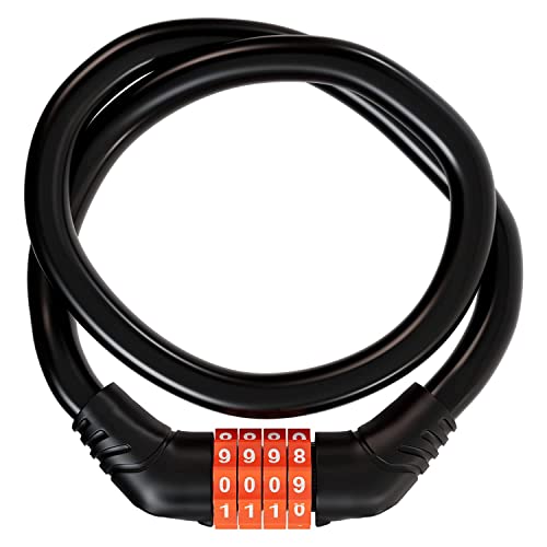Image of Pivalo PVBCL06 Multipurpose 4 Digit Security Resettable Combination Coiling Bike Cable Lock 2 Feet x 1 /2 inch Anti-Theft Protection Helmet Bicycle Number Locks (Orange)