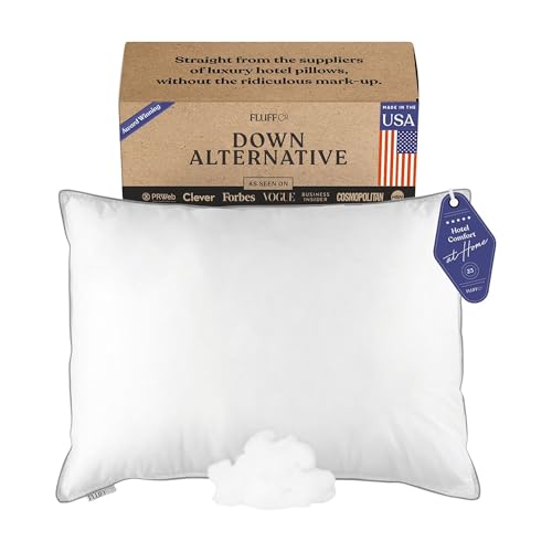 FluffCo Zen Down Alternative Bed Pillows for Sleeping - Cooling Cotton Shell with Soft Microfiber Fill - Pillows for Side Back and Stomach Sleepers - Made in USA - Standard/Queen Size 20 x 28
