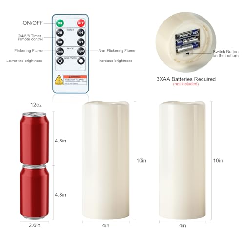 Image of 5plots Large Waterproof Flameless Candles 4 inchx10 inch White LED Pillar Set of 2