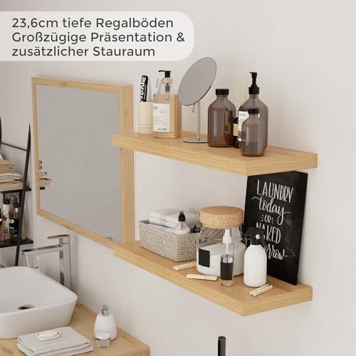 Feihorrm Wandregal, Wandboard 2er Set, 60cm Schweberegal aus MDF Holz, Extra Breit 23,5 cm Regalbrett, Eiche Regal für Küche, Arbeitszimmer, Badezimmer, Schlafzimmer und Wohnzimmer