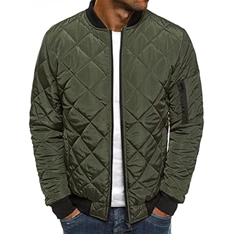 Erichman Mens Flight Bomber Diamond Quilted Jacket Lightweight Varsity Jackets AutumnWinter Warm Coats Outwear (L,ArmyGreen,L) Cover