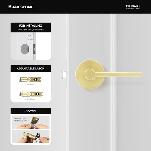 Karlstone 2 Pack Interior Gold Passage Door Handle, Gold Interior Door Handle, Round Shape Door Knobs,Modern Design Door Hardware,Brushed Gold Passage Door Lever for Hall and Closet, Easy Installation by Karlstone - Used condition - Image 6