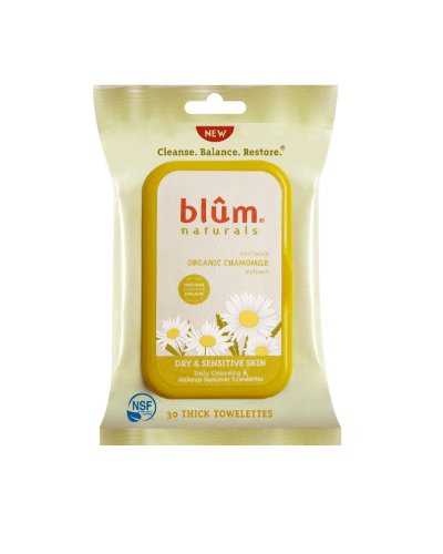 Blum Naturals Dry and Sensitive Skin Daily Cleansing Towelettes with Chamomile, 30 Count