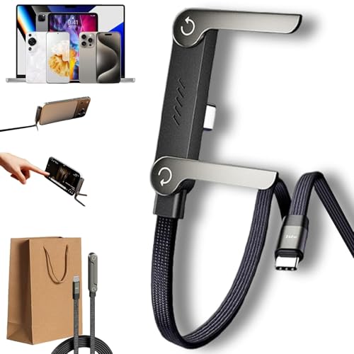 Generisch 2-in-1 Ladekabel mit Unsichtbarer Halterung, 240W Schnellladekabel USB C mit integrierter Handyhalterung Typ-C-Ladekabel mit klappbarer Handyhalterung für...