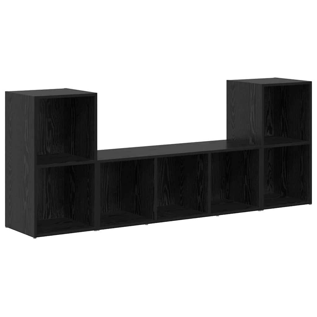 TV-Schrankset Wandmontiert 3-teilig, Schwarz Holzwerkstoff, Modernes Media-Center für Wohnzimmer und Schlafzimmer, Elegante Schwebende TV-Konsole mit Stauraum