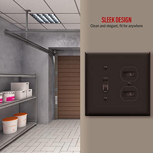 Image of ENERLITES Combination Toggle Light Switch /Duplex Receptacle Outlet Wall Plate, Mid-Size 2-Gang 4.88 inch x 4.92 inch, Polycarbonate Thermoplastic, 881121M-BR, Brown