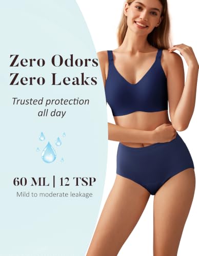 Image of AIRCUTE Washable Urinary Incontinence Protective Underwear for Women Leak Proof Absorbent Reusable Panties 60ML 1 Pack (Dark Sea, 2X-Large)