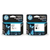 HP 67 Black and 67 Tri-color Ink Cartridge bundle (2 pack)| Works with HP DeskJet 1255, 2700, 4100 Series, HP ENVY 6000, 6400 Series