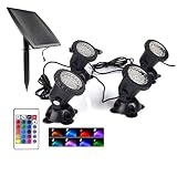 Solar Fountain Lights, RGB Spot Lights for Yard, Color Changing Pond Lights, IP68 Waterproof Underwa