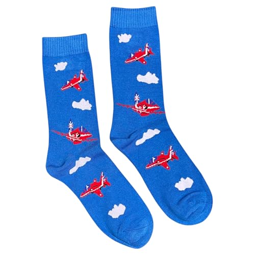 Image of Jess & Lou Men's Bamboo Socks - Red Jets on Blue