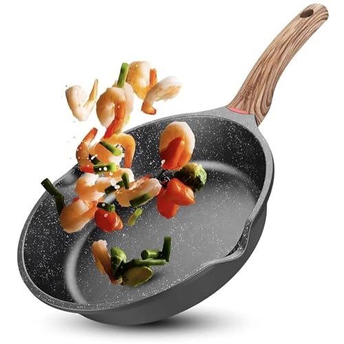 Image of Non Stick Frying Pan 8 Inch, PFOA Free Granite Egg,Induction & Gas, Frying (8-Inch, Black)
