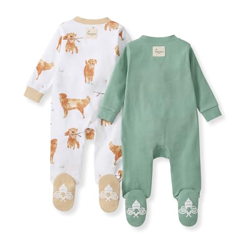 Image of Burt's Bees Baby unisex-baby Sleep & Play, Organic One-piece Romper-jumpsuit Pj, Zip Front Footed Pajama