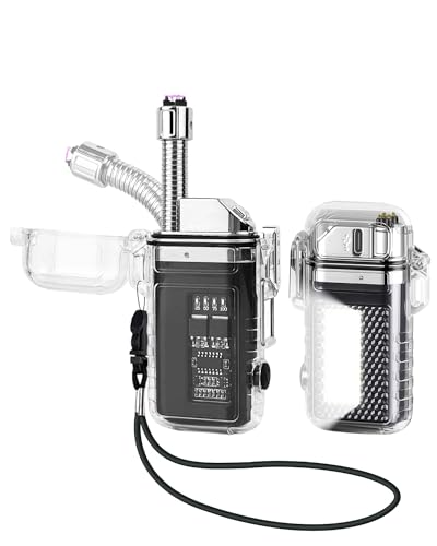 Electric Lighter, Electric Candle Lighter with Upgraded Battery Display 360°Waterproof Dual Arc Plasma Lighter with 3 Modes Bright Torch Survival for Camping Adventure Outdoor Valentine Gifts for him